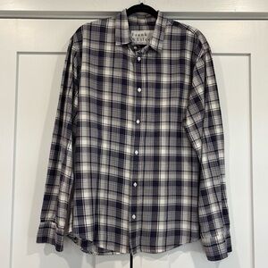 Frank & Eileen Paul Men’s Button Down Shirt Large Italian Cotton Navy Blue Plaid